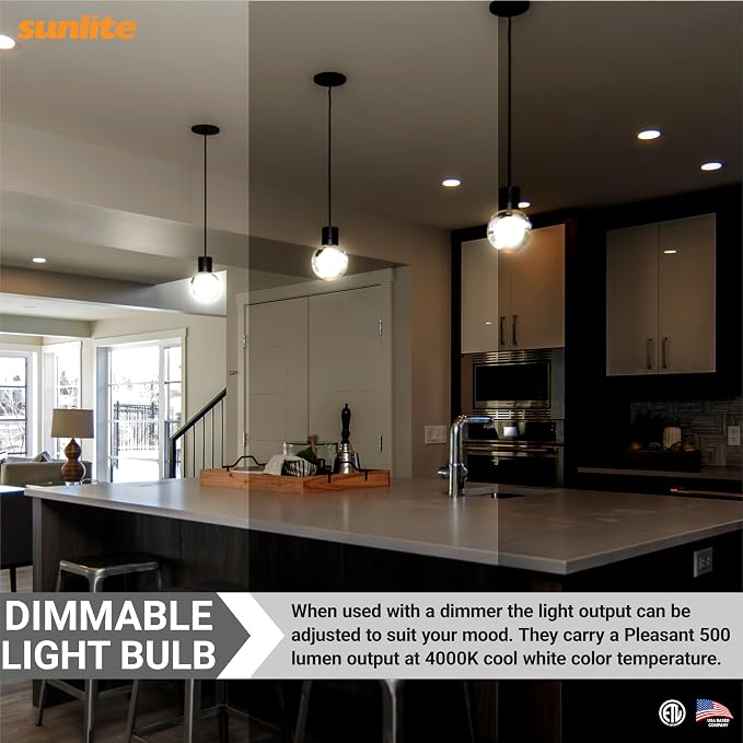 Sunlite G16.5 Light Bulb LED, 7 Watts (60W Equiv.), 500 Lumens, Dimmable, Type G Globe Shape E12 Candelabra Base, Short Bulbs, Vanity Mirror Bulbs, 4000K Cool White, Frosted, 6 Count