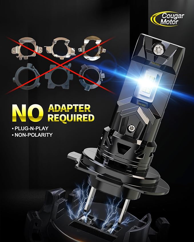 Cougar Motor H7 Fog Bulbs, New Upgraded H7 1:1 size No Required Adapter Auxiliary Light Off-Road Non-polarity Quick Installation, Pack of 2