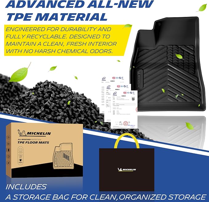 Michelin Vehicle Mats, Premier Series All-Weather TPE Custom Fit Liner for 2024-2027 Tesla Model 3 Floor Mats (3 Piece)