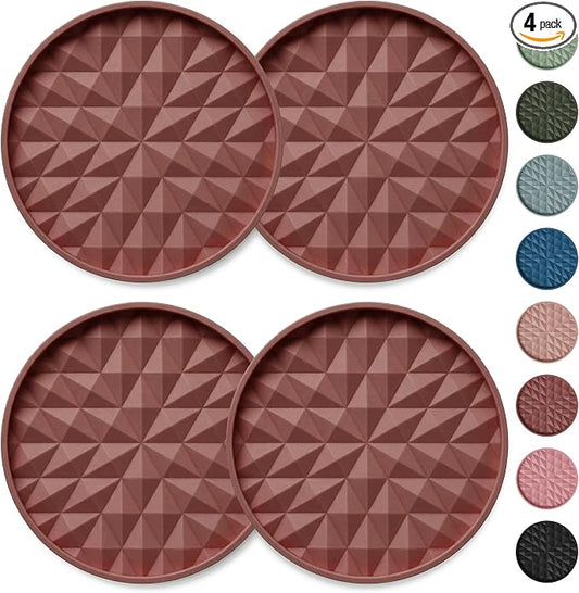 Car Coasters Silicone [4 Pack] 2.75in Mats Non-Slip, Embedded Car Interior Accessories, Car Cup Holders Insert Coasters Decor，Red