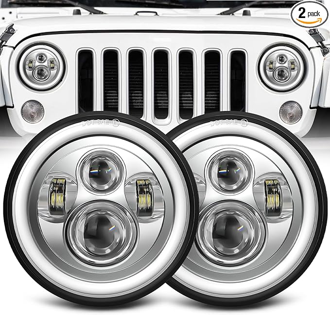 ZIMABLUE 7 inch led Headlight Chrome Round Projector 7 inch Halo led Headlight H6024 DOT Approved Hi/Lo Beam DRL Amber Turn Signal Compatible with Jeep Wrangler JK TJ CJ Compatible with Chevy miata