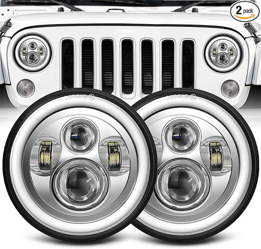 ZIMABLUE 7 inch led Headlight Chrome Round Projector 7 inch Halo led Headlight H6024 DOT Approved Hi/Lo Beam DRL Amber Turn Signal Compatible with Jeep Wrangler JK TJ CJ Compatible with Chevy miata