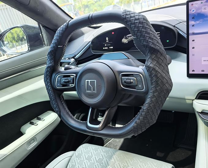 Quick Install Braided Pattern Nappa Leather Steering Wheel Grips,Woven Texture Car Steering Wheel Cover,for Women,for 14 to 15.5 inches Sedan Coupe SUV