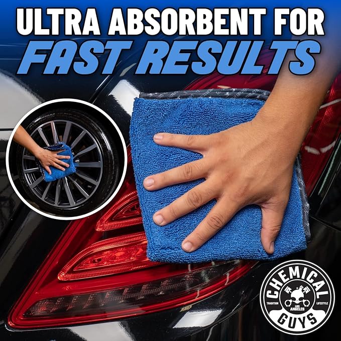 Chemical Guys, Professional Microfiber Towels, 16 x 16 in, Blue, 24 Pack | Ultra-soft, scratch-free towels to buff wax, dry panels and clean glass and interiors, machine washable