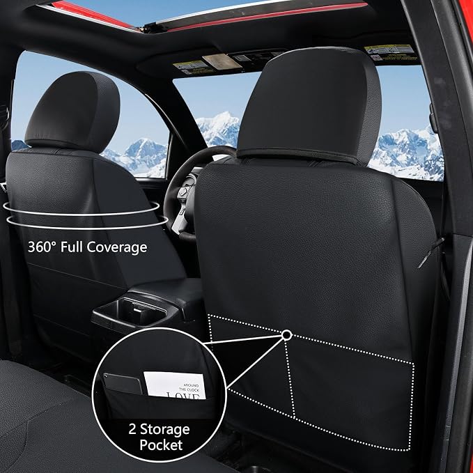 Truckiipa Custom for Toyota Tacoma Front Pairs Car Seat Covers, Leather Waterproof Truck Seat Cushion Covers Fit for 4th Gen 2024 2025 2026 Toyota Tacoma Double Crew Cab, Front Pair, Black