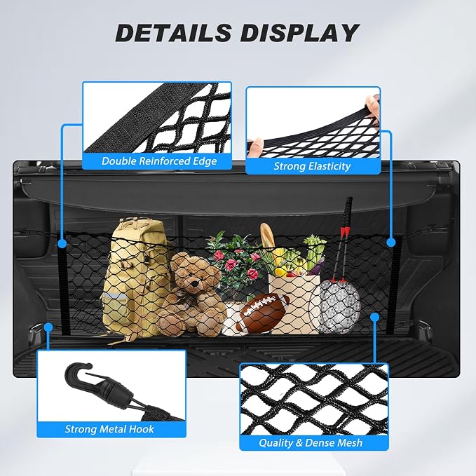 Karltys Cargo Net for Toyota RAV4 2019-2025 Trunk Net | Envelope Style Elastic Mesh Net | Heavy Duty Metal Hooks | Toyota RAV4 Accessories