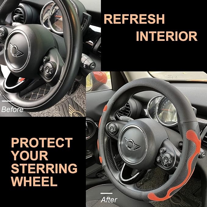 PINCTROT Comfy Grip Steering Wheel Cover, Anti-Slip Design, Universal 14.5-15 Inch(Silicone Orange)