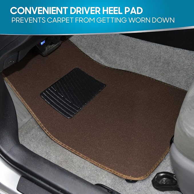 BDK MT-100-DB Classic Dark Beige Carpet Floor Mats with Vinyl Heel Pad for Car SUV Truck Van, Universal Fit Front & Rear Liner