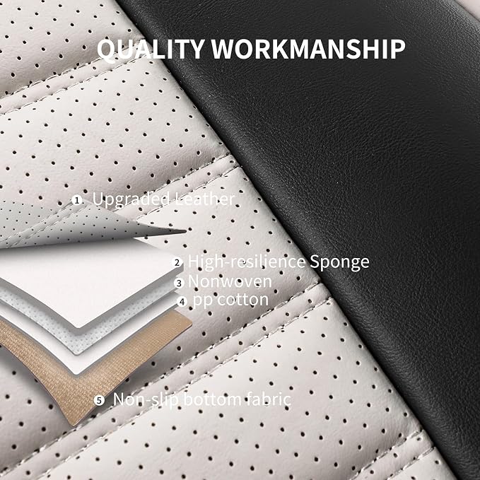 HChengkikz Front Car Seat Cover, Faux Leather, Waterproof (Black + White) | Breathable, Airbag Compatible, Easy Maintenance, Universal Fit for Most Sedans SUVs Pick-ups Trucks