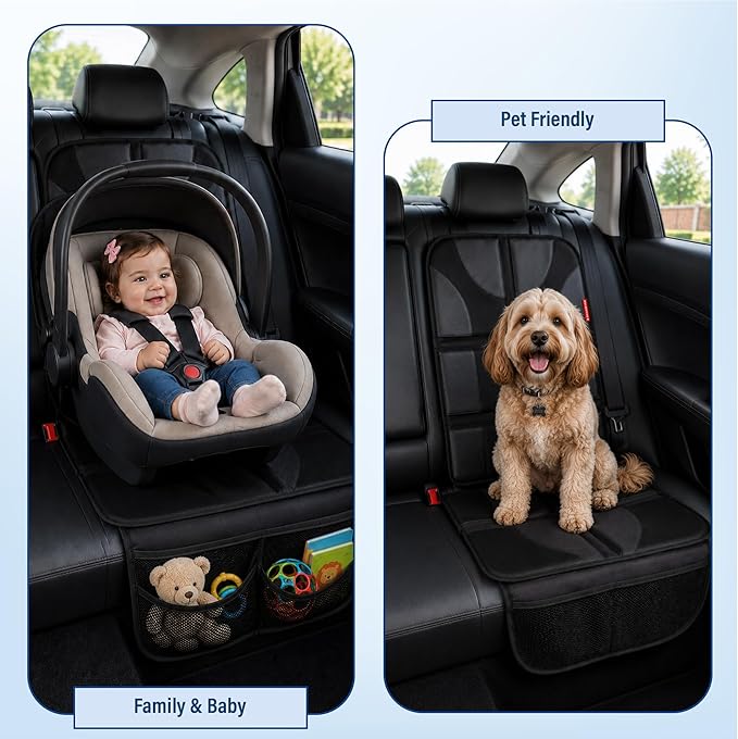 Autobase Car Seat Protector for Child Car Seat | Largest and Thickest Waterproof Backseat Protector for Kids and Pets | Heavy-Duty Non-Slip Rubber Padded Backing (Black, XL – 1 Pack)
