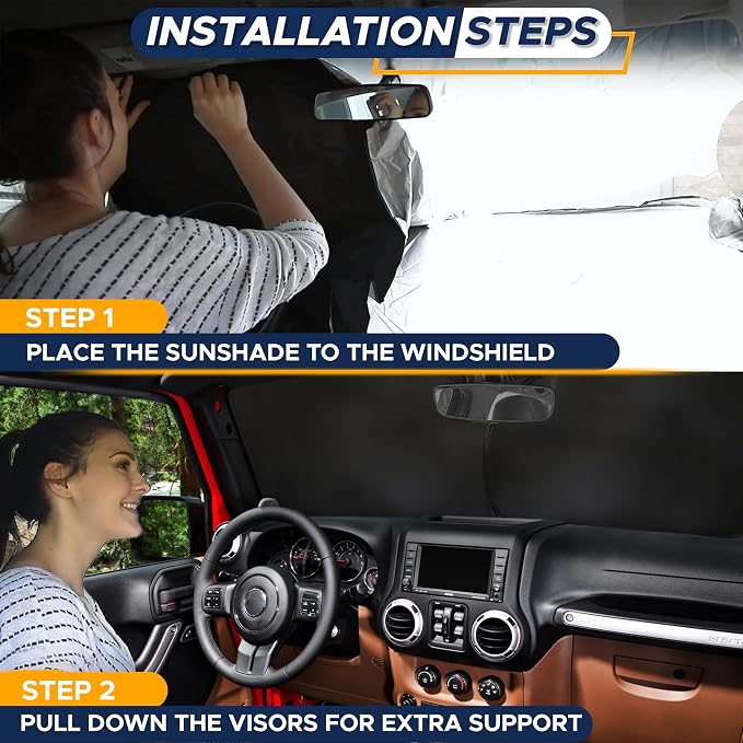 EcoNour Jeep Windshield Sunshade | Sun Visor for UV Rays & Heat Protection | Suitable for Wrangler, Gladiator | Jeep Accessories for Wrangler | X-Small - 60x21 Inches