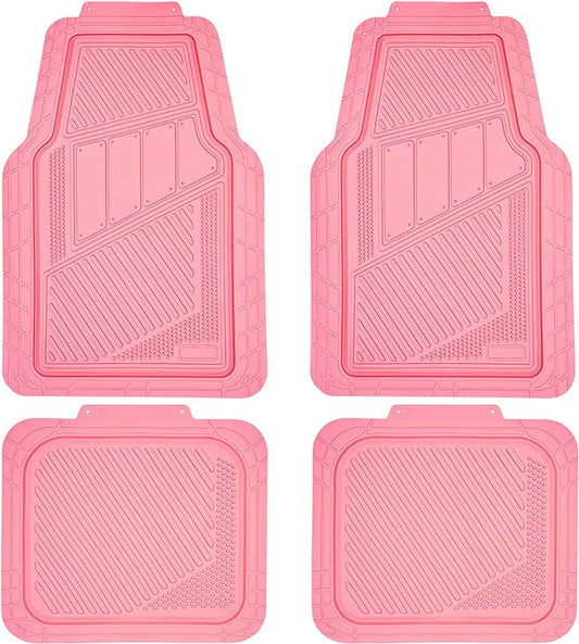 CAR PASS Heavy Duty Rubber Floor Mats 4-Piece,Pink Car Mats Full Sets Anti-Slip,Waterproof Universal Trim-to-Fit for Car SUV Truck, Durable All Weather Automotive Car Mats for Women,Girly(All Pink)