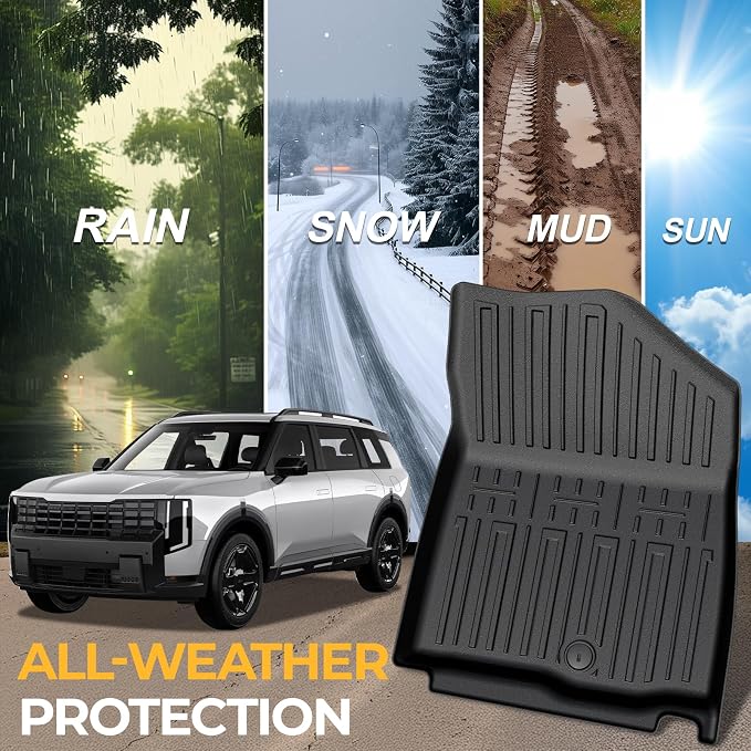 Floor Mats for Kia Telluride Gas 2027, All Weather Floor Mats Trunk Cargo Liner with Backrest Protectors Accessories, Full Coverage Set (Fit 7/8 Seats)