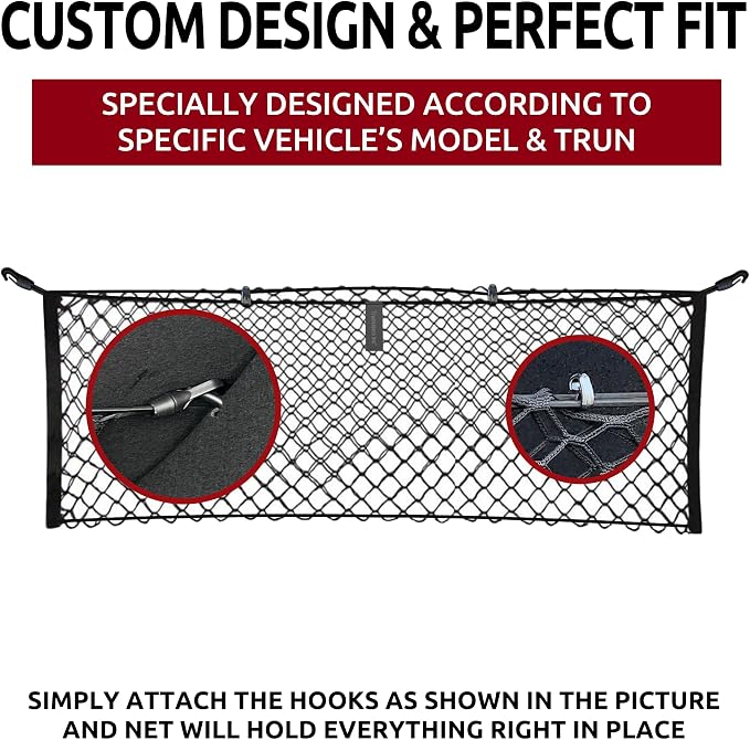Rear Seat Envelope Style Automotive Elastic Trunk Mesh Cargo Net for Honda Civic 2022-2025 - Premium Trunk Organizer and Storage - Luggage Net for Hatchback - Car Organizer for Honda Civic