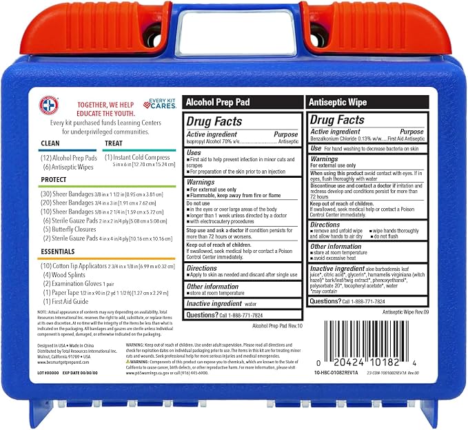 Be Smart Get Prepared 110 pc First Aid Kit (4 Pack): Clean, Treat, Protect Minor Cuts, Home, Office, Car, School, Business, Travel, Emergency, Outdoor, Camping & Sports (Packaging May Vary)