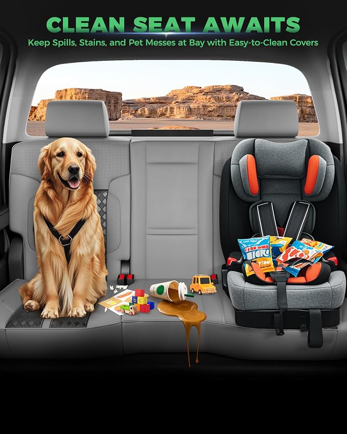 Custom Leather Seat Covers for 2014-2018 Sierra/Silverado 1500 | Only Crew Cab, Fits 2500/3500HD 2015-2020, no Rear Armrest/Seatback Storage, Waterproof, Scratch-resistant, Easy-clean