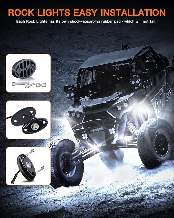 LEDMIRCY R1 Pure White LED Rock Lights Kit with Rocker Switch Wire Harness 12PCS High Power Rock Lights White for Trucks Off Road ATV UTV SUV Underglow Trail Rig Light Under Body Waterproof Light