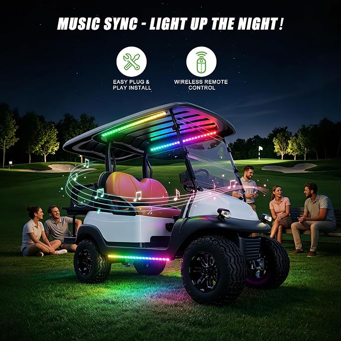 10L0L Golf Cart Underglow Light Kit with Canopy Lights, IP67 Waterproof, 24 Dream Color Modes Wireless Remote Music Sync, 12V-80V Wide Voltage Fit for Yamaha EZGO Club Car