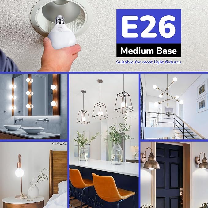 MAXvolador G25 LED Globe Light Bulb 60W Equivalent, Daylight White 5000K E26 Vanity Light Bulbs for Bathroom Makeup Mirror, Round Bulb Non-Dimmable 8-Pack