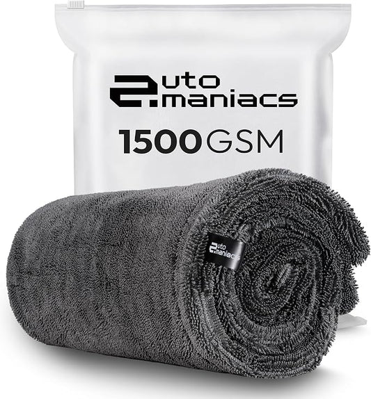AutoManiacs Drying Towel for Car Detailing, 1500 GSM Ultra Super Absorbent, 24"x36" XL Soft Microfiber Towels for Cars, Twisted-Loop & Streak Free Microfiber Towels for Cars, Trucks, SUVs