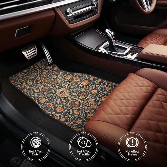 Vintage Boho Car Floor Mats-Non-Slip Rubber Backing,Front (26.8x17.3in) & Rear (13x17.3in) Set-Water Absorbing, Durable Automotive Floor Liners with Stylish Patterns