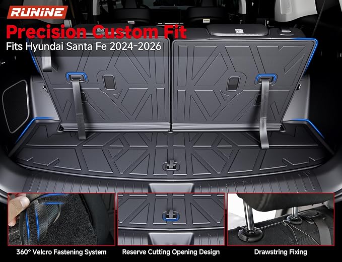 Floor Mats for Hyundai Santa Fe 2024 2025 2026(Fit Hybrid/Gas), All Weather Protection Custom Floor Mats Trunk Cargo Mat and Car Windshield Cover Set for Hyundai Santa Fe Accessories