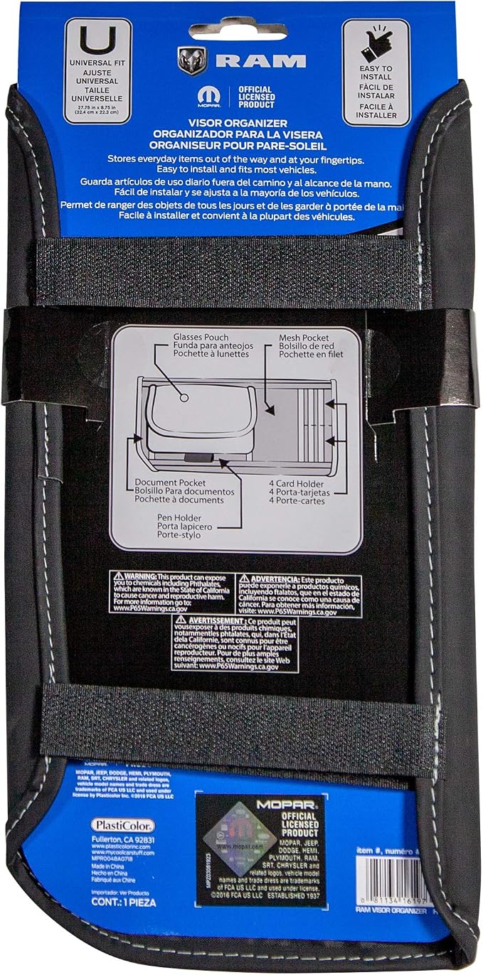 Plasticolor 006197R01 RAM Logo Car Truck or SUV Sun Visor Organizer, Auto Interior Pocket Organizer, Registration and Document Holder, Personal Belonging Sunglass Storage Pouch Organizer