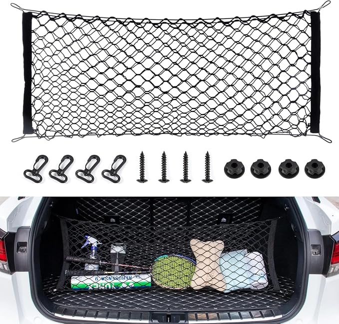 Alpmosn Stretchable Car Cargo Net Adjustable Elastic Storage Net Trunk Interior Accessories with Hook, Universal Fit for Car, Vehicle, SUV (43.3"x15.8")