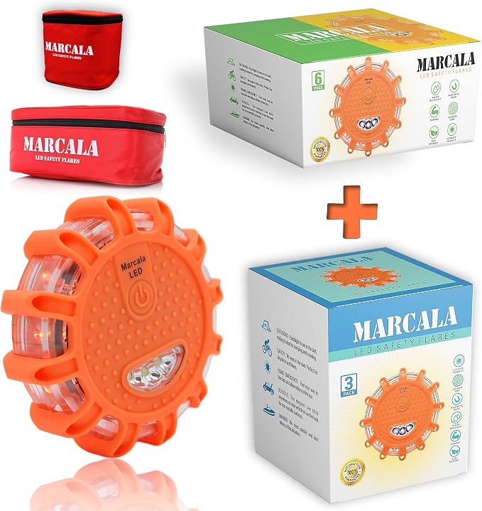 3 + 6 Pack LED Road Flare Bundle by MARCALA