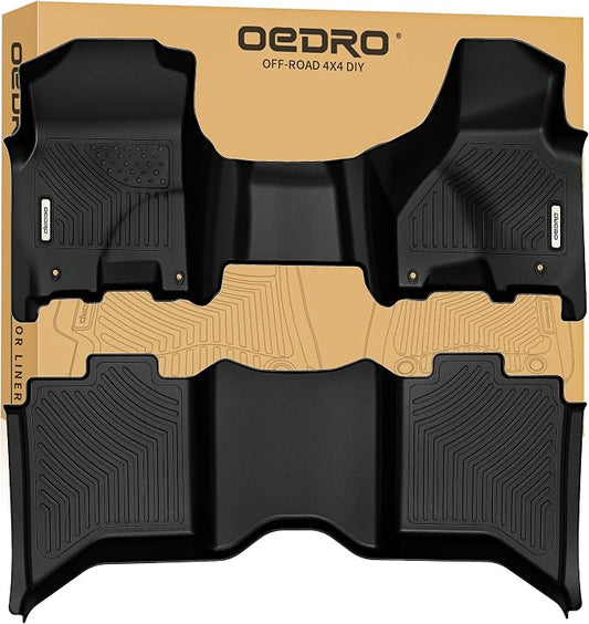 OEDRO Floor Mats Fit for 2013-2018 Dodge Ram 1500/2500/3500, Crew Cab ONLY | 2019-2024 Ram 1500 Classic (NOT for New Body) with 1st Bench Seats, 2 Row Liner Set (Over-Hump Front & 2nd Seat)
