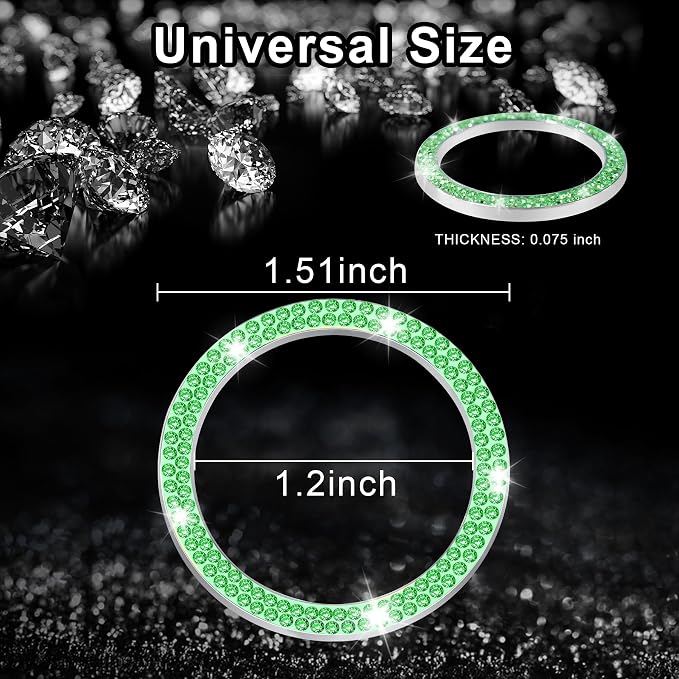 LivTee 2 PCS Crystal Double Rhinestone Car Engine Start Stop Decoration Ring, Bling Car Interior Accessories for Women, Push to Start Button Cover Sticker, Automotive Decals, Light Green