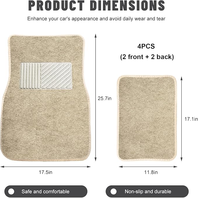 Sun Walker 4 PCS Car Floor Mats, Waterproof Anti-Slip Front & Rear Car Carpets with Driver Heel Pad, All Weather Floor Protective Pads Universal for SUVs Trucks Sedans Vans (Beige)