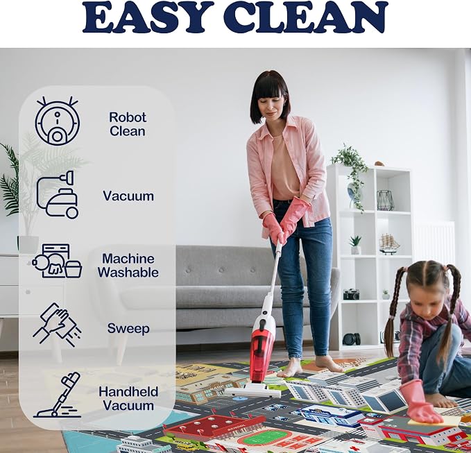 Nayoroom Kids Harbor City Road Rug, Faux Wool Car Map, Non-Slip, 5 x 7 ft | Harbor city road map; Waterfront scenes; Soft faux wool surface; Non-slip backing; Easy-care room accent
