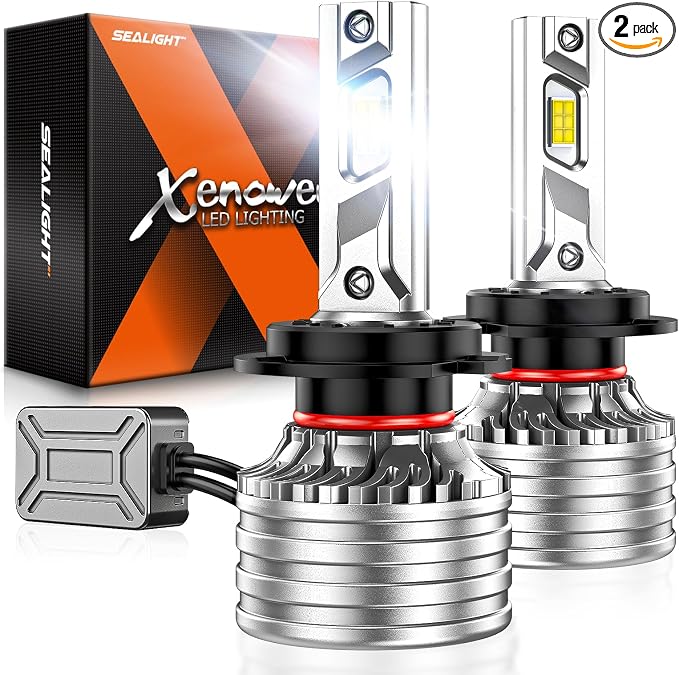 SEALIGHT H7 Bulbs, 90,000LM 14X Brightness, H7 6500K Cool White LED Bulbs, IP68 Waterproof 70000Hrs Lifespan, No Flickering, 1Mins Installation, 2 Pack