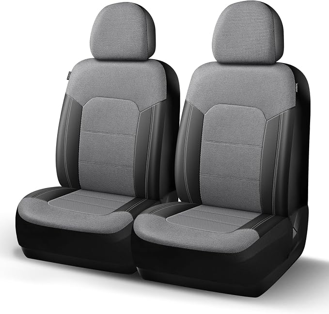 HChengkikz Front Car Seat Covers, Air Mesh, Breathable (Black + Gray) | Airbag Compatible, Automotive Comfort Protection, Universal Fit for Most Cars,Trucks,SUVs