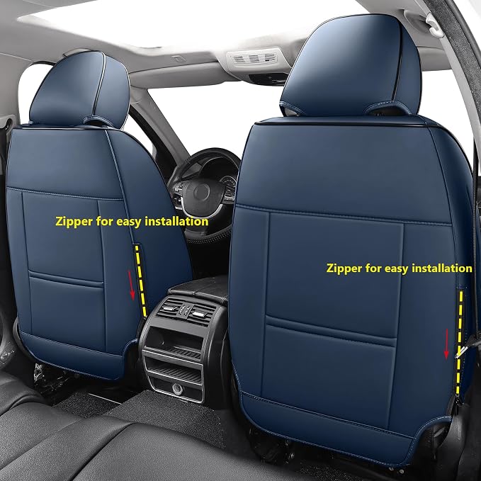 Aierxuan Full Coverage Seat Covers Waterproof Leather, Black-Blue | Full Set Universal Fit Hyundai Kia Buick Cascada Envision Encore Lucerne Regal VW Jetta Passat Taos Infiniti G35