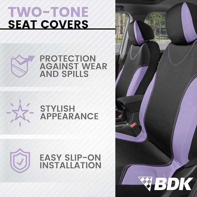 BDK UltraSleek Purple Seat Covers for Cars, Two-Tone Front Seat Covers with Matching Back Car Seat Cover, Made to Fit Most Auto Truck Van SUV, Interior Car Accessories, Full Set