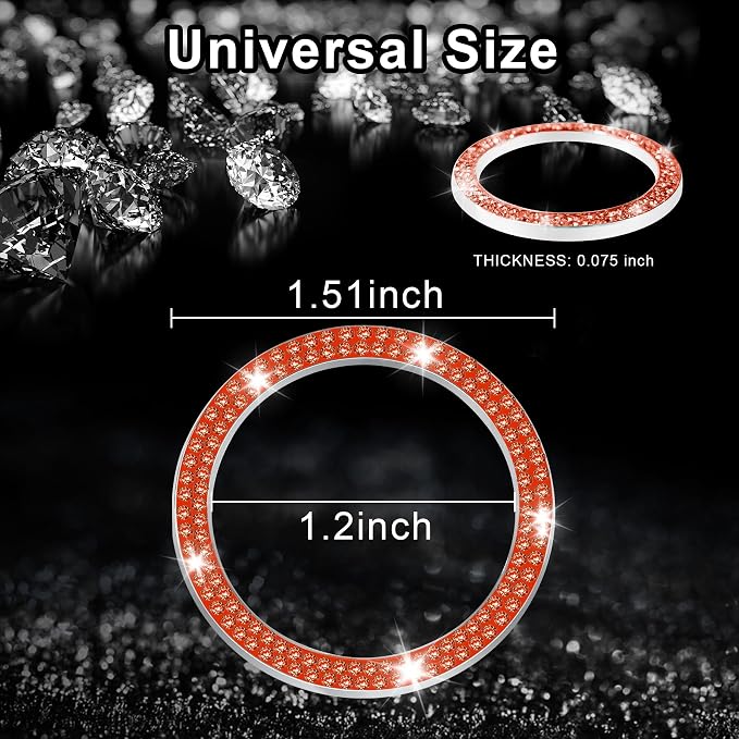 LivTee 2 PCS Crystal Double Rhinestone Car Engine Start Stop Decoration Ring, Bling Car Interior Accessories for Women, Push to Start Button Cover Sticker, Automotive Decals, Reddish Orange