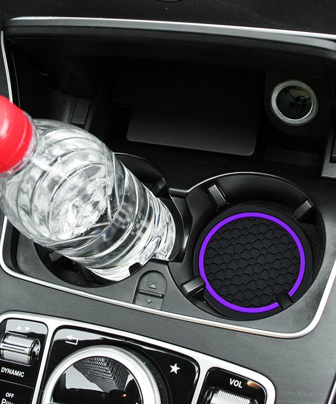 SCUARI 4PCS Car Coasters,Car Cup Coasters,Car Coasters for Cup Holders,Car Accessories Car Cup Holder Coaster,2.75 Inch No-Slip Anti Dust mats Cup Holder Insert Coaster,Fits Vehicles (Black&Purple)