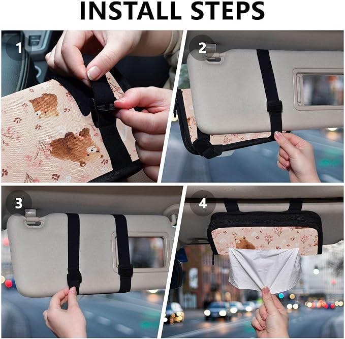 Pink Bears Cabins Plants Car Tissue Holder Durable Napkin Holder Hanging Tissue Holders Case Car Tissues Bag for Sun Visor Seat Back Universal Auto