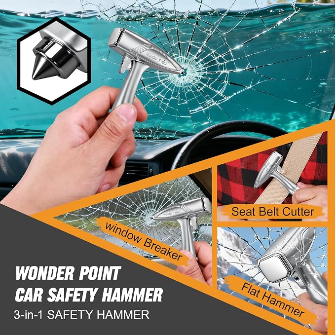 Car Window Breaker, Automotive Safety Hammer With Seatbelt Cutter, 3-in-1 Emergecy Escape Tool Car Metal Window Breaker Seatbelt Cutter, Aluminium Alloy Glass Breaker Hammer(Sliver 1Pack)