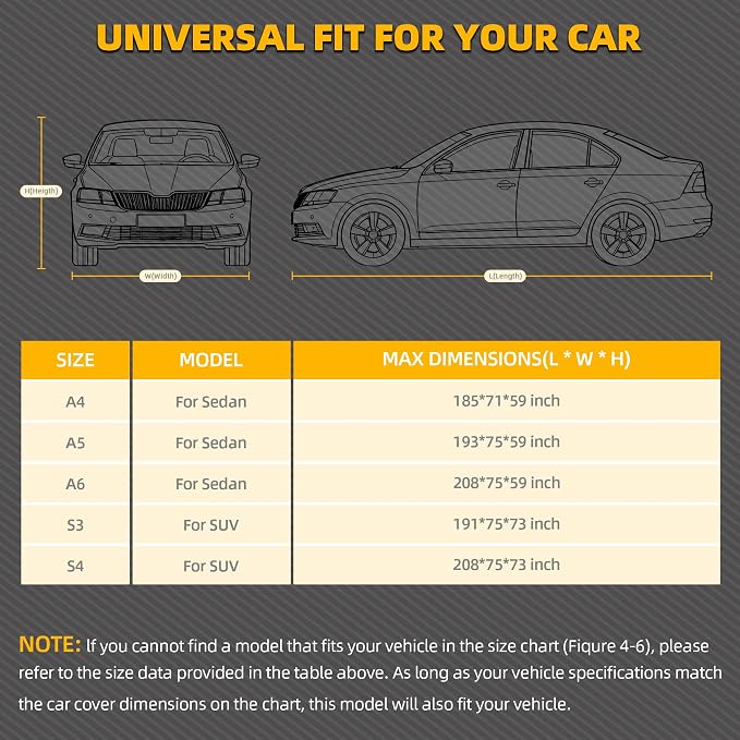 Car Cover Waterproof All Weather, Soft Cotton Lining Outdoor Full Covers with Door Zipper for Audi A4 for Kia Stinger for Toyota Camry, Universal Fit Sedan Length 186" to 193" L,Size A5