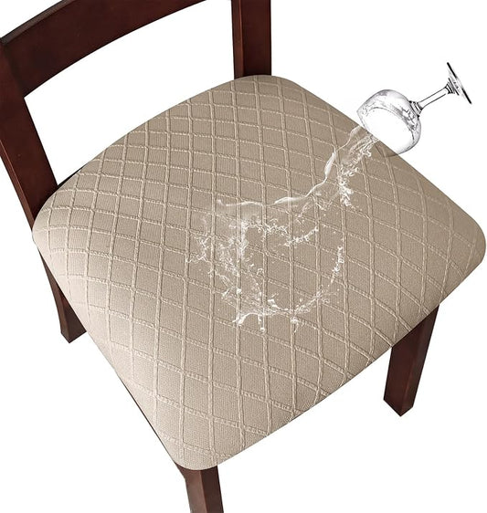 Genina Waterproof Seat Covers for Dining Room Chairs Covers Dining Chair Cover Kitchen Chair Covers (Khaki, 6 Pcs)