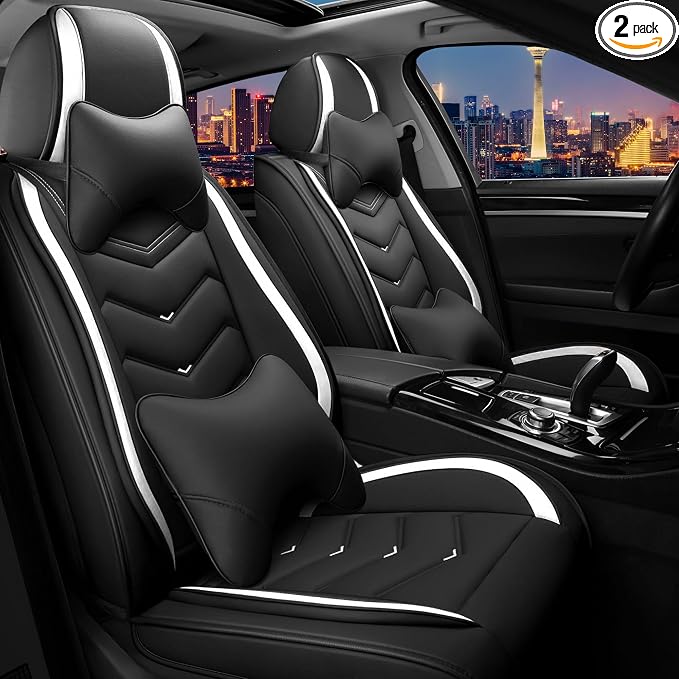 CTDS Car Seat Covers for Honda Civic 2000-2026, Stylish Sport Seat Cover, Premium Nappa Leather Car Seat Cover. Automobile Seat Covers Sets.(Luxury 2 Seats/Black White)