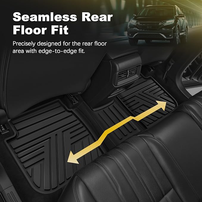 All Weather Rubber Floor Mats for Honda CR-V 2017-2022 (Gasoline & Hybrid) | Custom Fit Heavy Duty Car Mats for CR-V, 1st & 2nd Row, Black