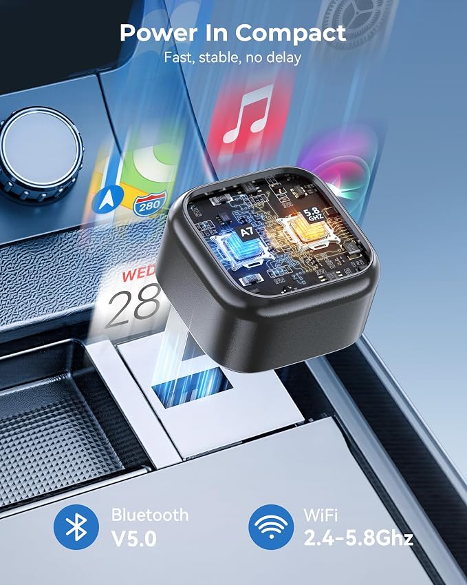 KUKIHO 2-in-1 Wireless CarPlay & Android Auto Adapter – Instant Auto-Connect, Low Latency, USB-C & USB-A Compatible for Factory Wired CarPlay Vehicles