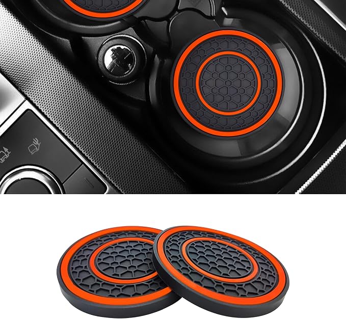 2 PCS Universal Car Cup Coasters, Non-Slip Anti Dust Mats, 2.75 Inch, Suitable for Most Car Interior (Orange)