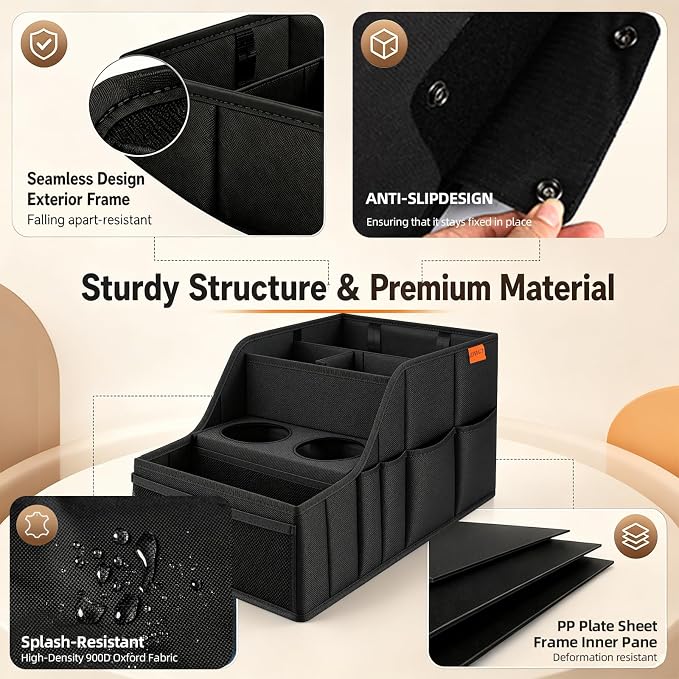 Car Seat Organizer Back Front Captains Seats Storage Travel | Car Organizer, Back Seat Car Organizer, Car Seat Organizer Front Seat – 9 Compartments, 2 Cup Holders – Foldable, Black
