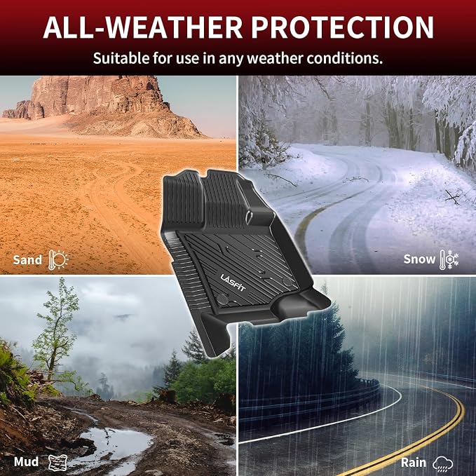 LASFIT Front Floor Mats for Ford F-150 2015-2026 | F150 Lightning 2022-2025 SuperCrew & Super Cab Carpet Floor All Weather Car Liners TPE Truck Mats-First Row Only, 2pcs Black