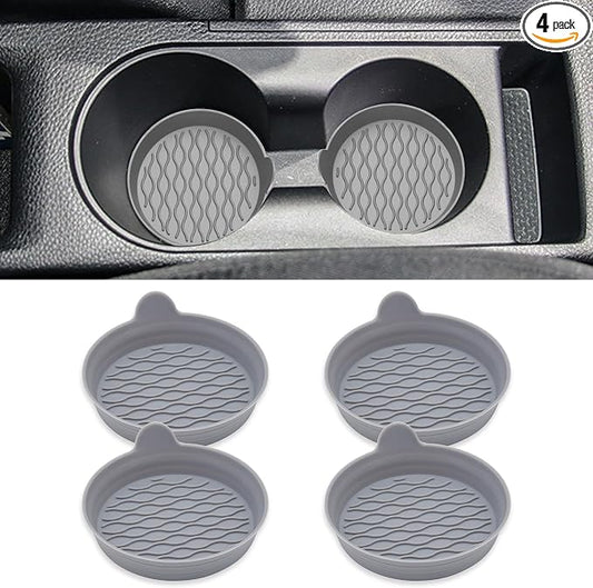 4PCS Car Cup Holder Coasters, Universal Silicone Non-Slip Insert Cup Coasters, Soft Wave Pattern Cup Holders, Car Interior Accessories for SUV, Truck, RV (Gray)